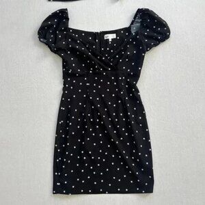 By The Way. Black White Star Print Puff Sleeve Mini Dress SMALL